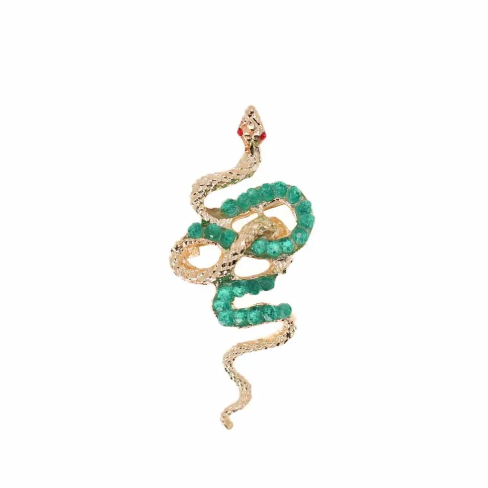 Gold Vintage Green Snake Lapel Pin