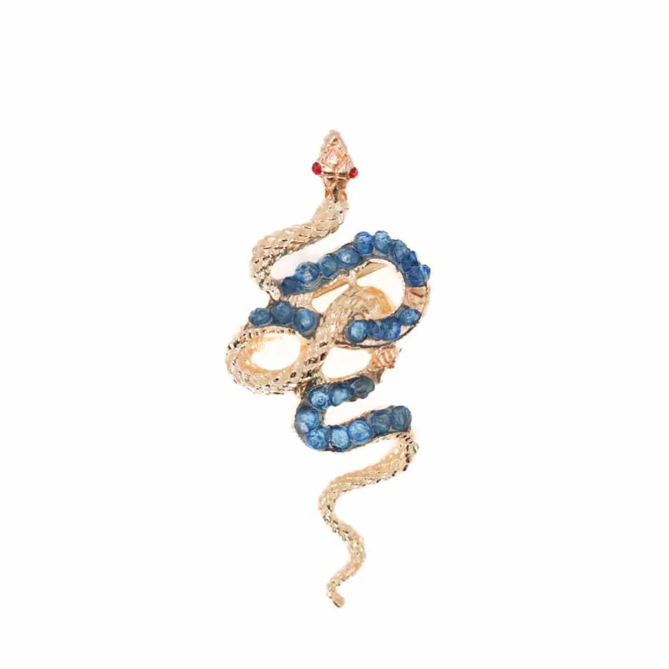 Gold Vintage Sapphire Snake Lapel Pin