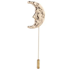 Gold Crescent Moon Face Lapel Pin