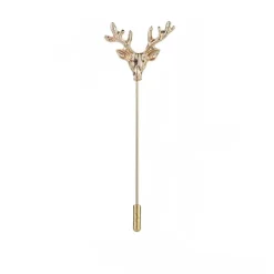 Gold Deer Head Antler Lapel Pin