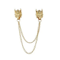 Gold Dragons Head Double Chain Brooch