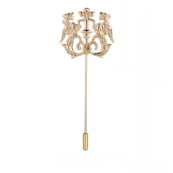 Gold Hollow Double Lion Lapel Pin