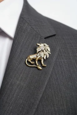 Gold Lion Dotted Design Lapel Pin