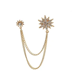 Gold Star Diamond Rhinestone Double Chain Brooch