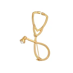 Gold StethoScope Rhine Stone Lapel Pin