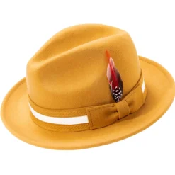 Gold Wool Felt Fedora with Band and Ribbon