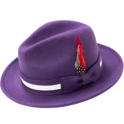 Grape Wool Felt Fedora with Band and Ribbon