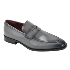Gray Leather Moc-Toe Strap Penny Loafer