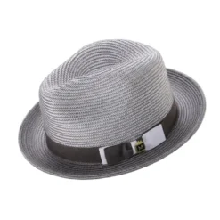Gray Men's Two-Tone Braided Pinch Fedora with Grosgrain Ribbon