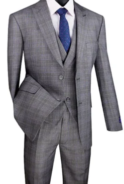 Gray Modern Fit Glen Plaid 2 Button Peak Lapel 3 Piece Suit