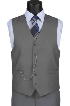 Gray Slim Fit Vest Single Breasted 5 Button Design