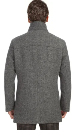 Gray Wool Blended Quilted Overcoat Slim Fit with Detachable Bib