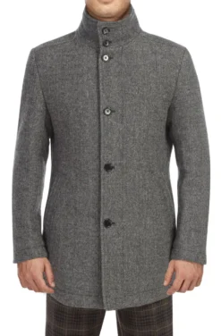 Gray Wool Blended Quilted Overcoat Slim Fit with Detachable Bib