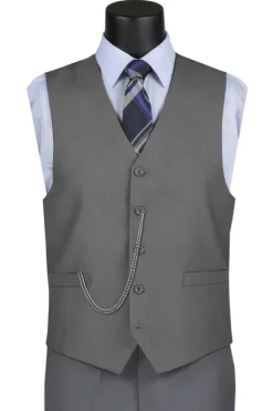 Gray Slim Fit Vest Single Breasted 5 Button Design