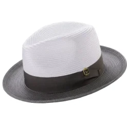 Gray Two-Tone Wide Brim Matching Grosgrain Ribbon Braided Straw Fedora