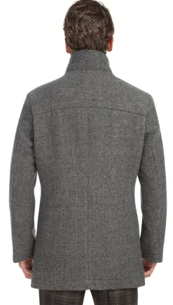 Gray Wool Blended Quilted Overcoat Slim Fit with Detachable Bib