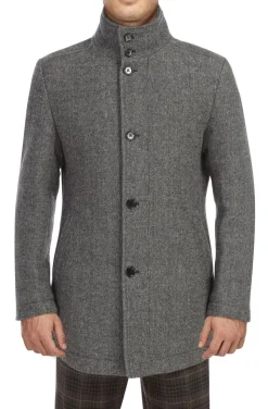 Gray Wool Blended Quilted Overcoat Slim Fit with Detachable Bib