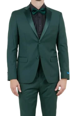 Green 2 Piece Hybrid Fit Satin Notch Lapel Tuxedo