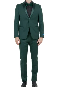 Green 2 Piece Hybrid Fit Satin Notch Lapel Tuxedo