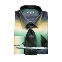 Green Multi Color Printed Dress Shirt Set with Convertible Cuff