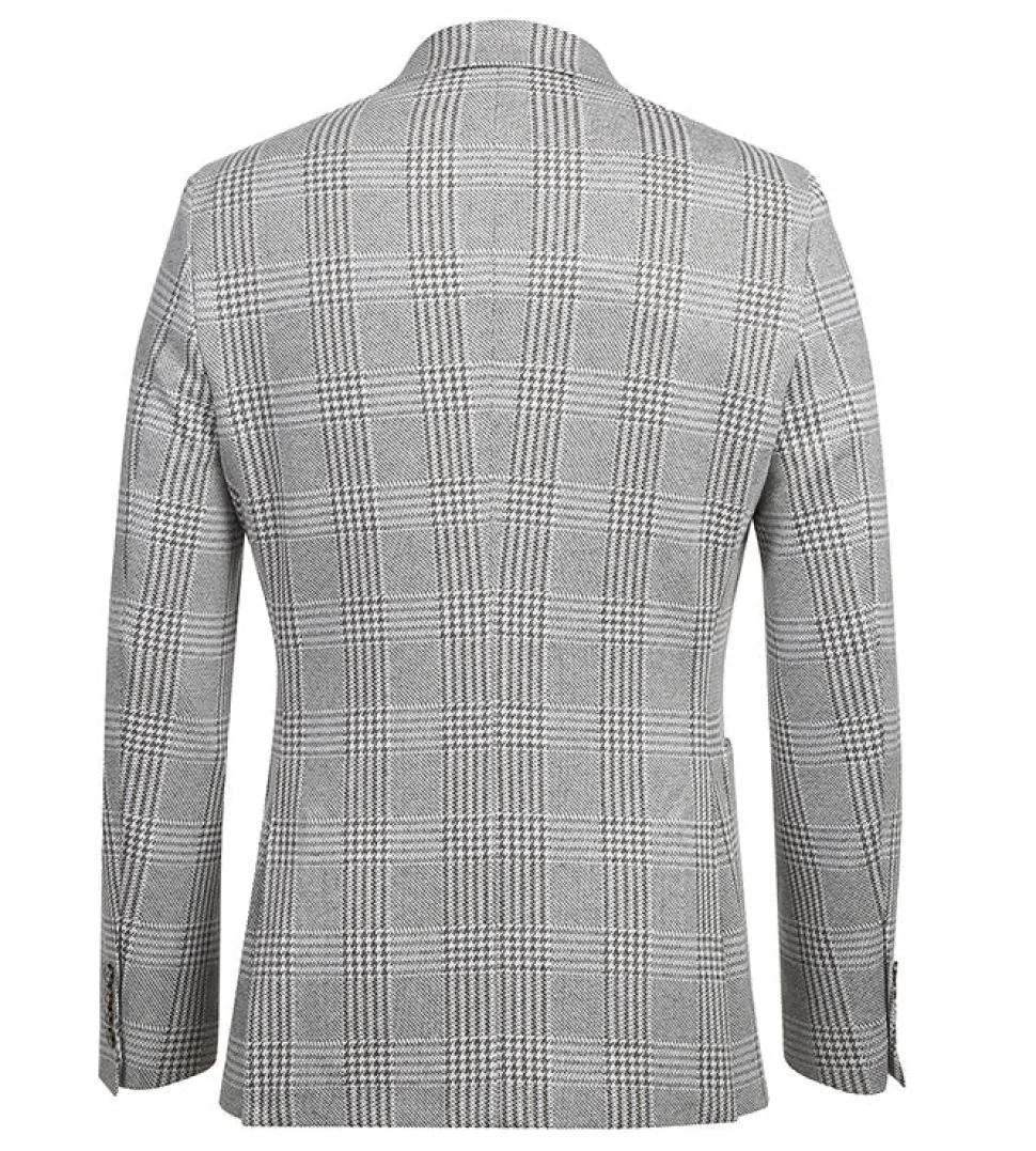 Half Canvas Slim Fit Blazer in Plaid Gray