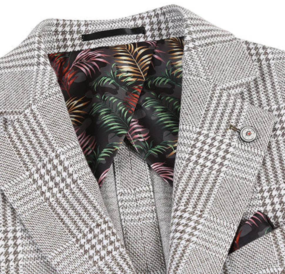 Half Canvas Slim Fit Blazer in Plaid Gray