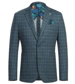Half Canvas Slim Fit Blazer in Green Blue Check