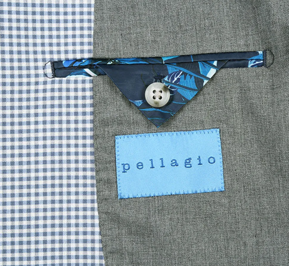 Half Canvas Slim Fit Blazer in Sage Blue Check