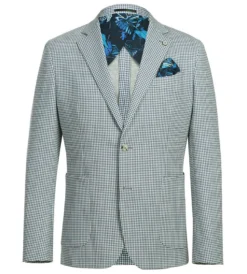 Half Canvas Slim Fit Blazer in Sage Blue Check