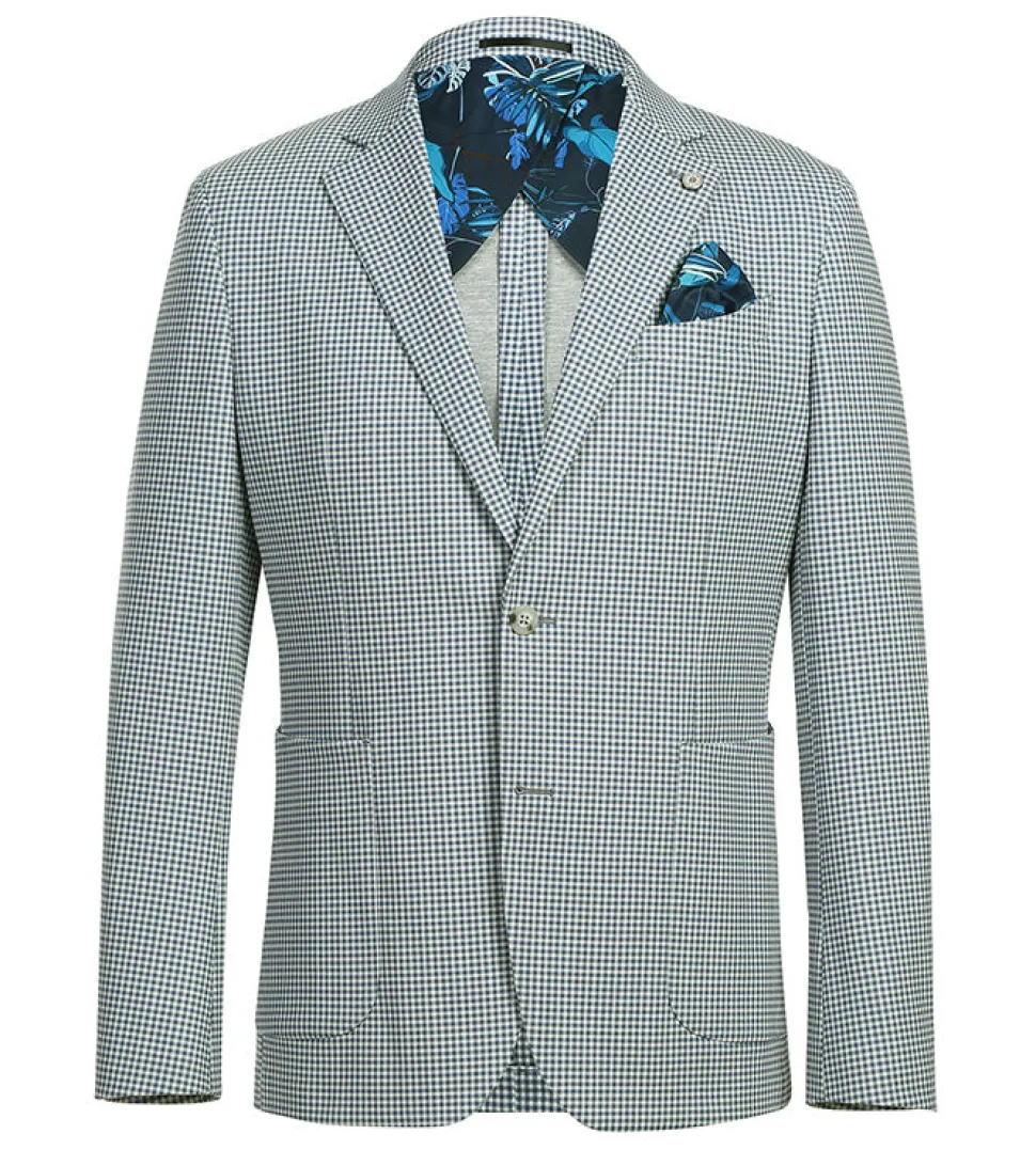 Half Canvas Slim Fit Blazer in Sage Blue Check