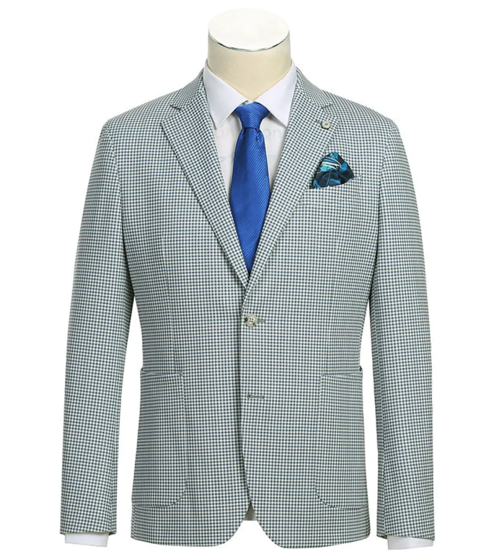 Half Canvas Slim Fit Blazer in Sage Blue Check