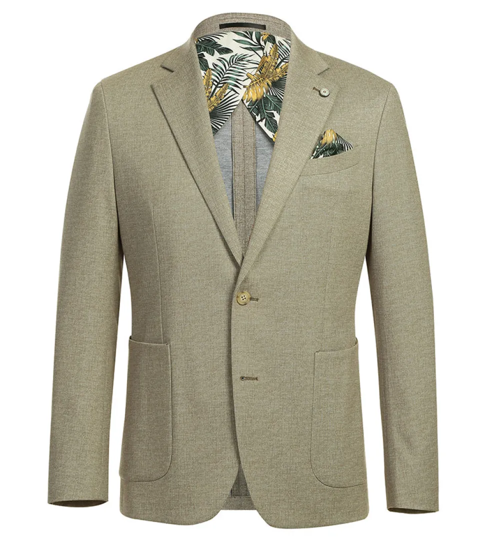 Half Canvas Slim Fit Blazer in Khaki