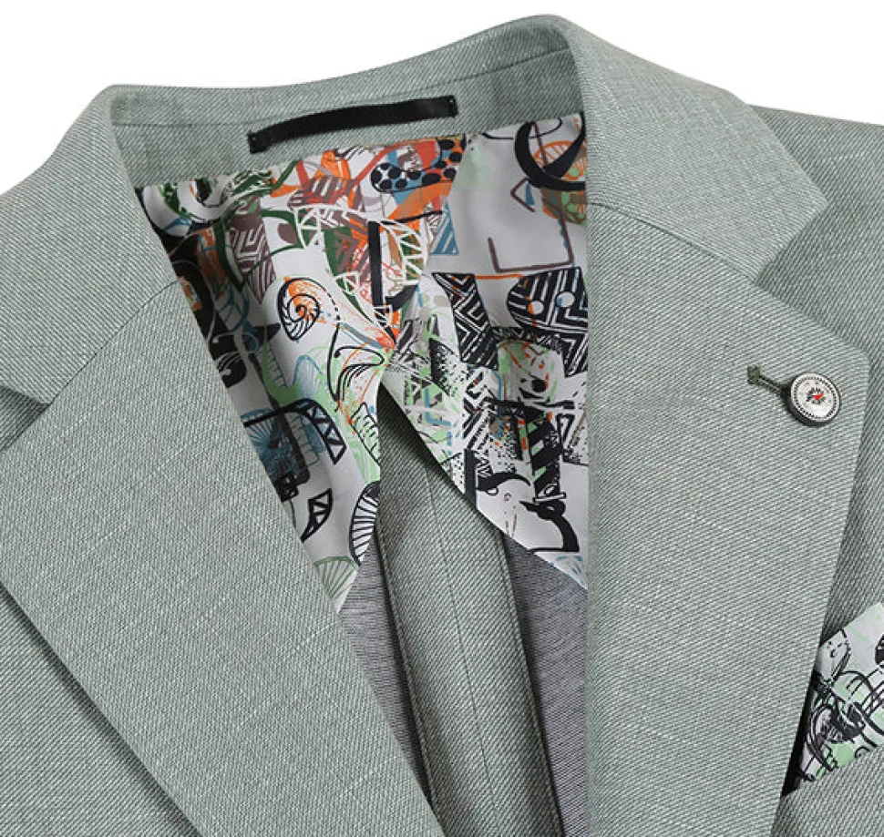 Half Canvas Slim Fit Blazer in Light Sage Gray