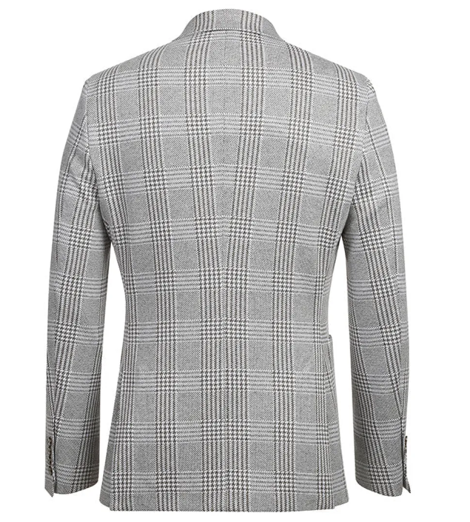 Half Canvas Slim Fit Blazer in Plaid Gray