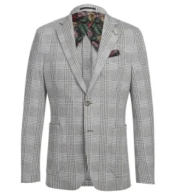 Half Canvas Slim Fit Blazer in Plaid Gray