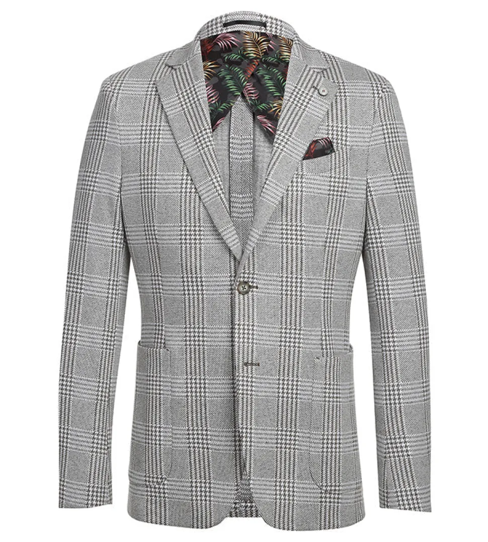 Half Canvas Slim Fit Blazer in Plaid Gray