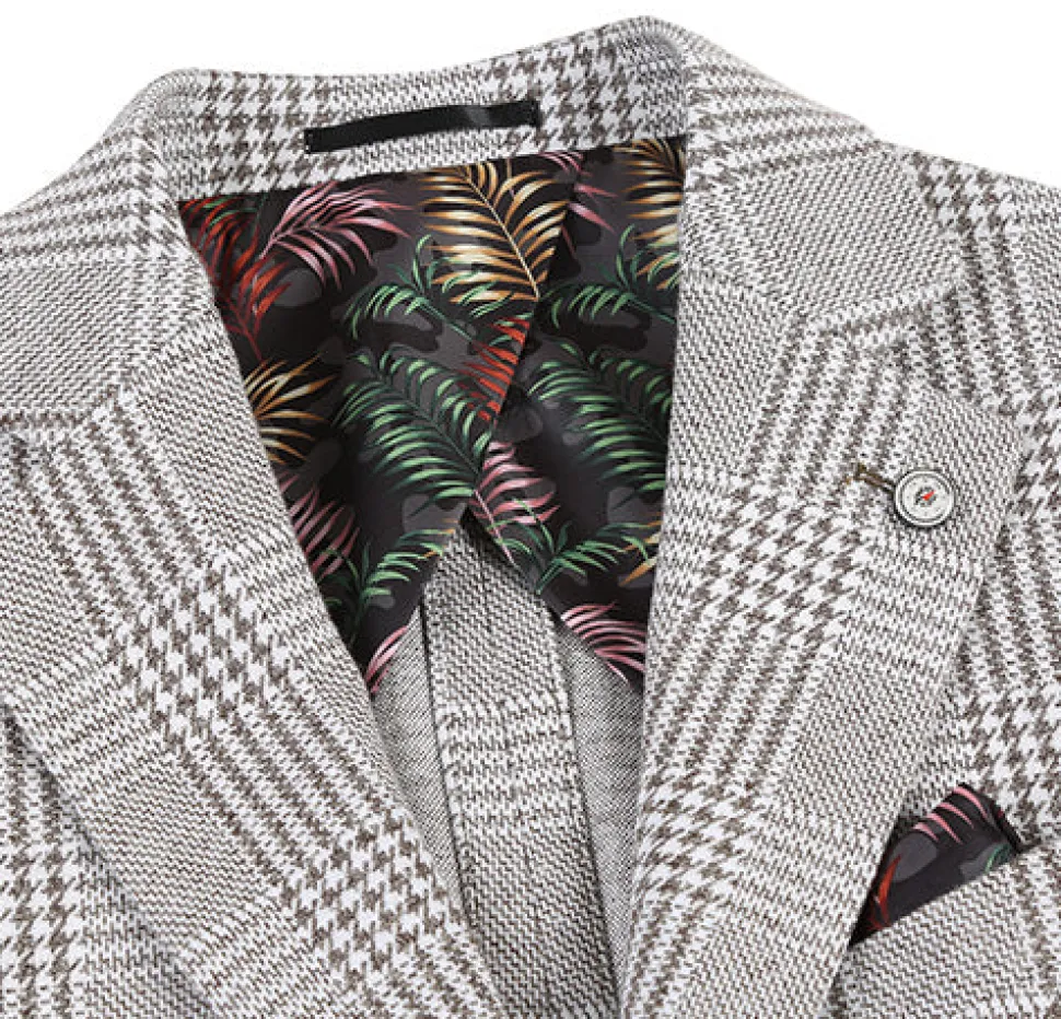 Half Canvas Slim Fit Blazer in Plaid Gray