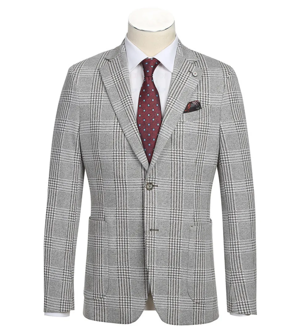Half Canvas Slim Fit Blazer in Plaid Gray