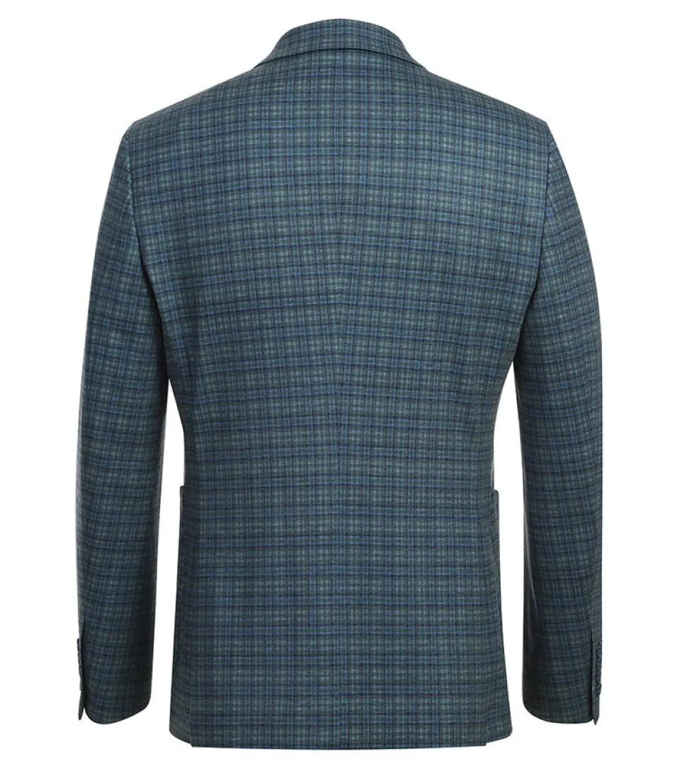 Half Canvas Slim Fit Blazer in Green Blue Check