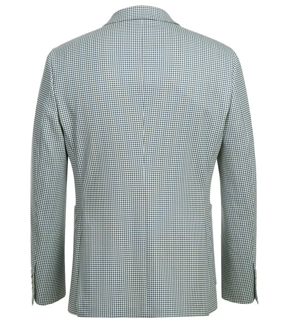 Half Canvas Slim Fit Blazer in Sage Blue Check