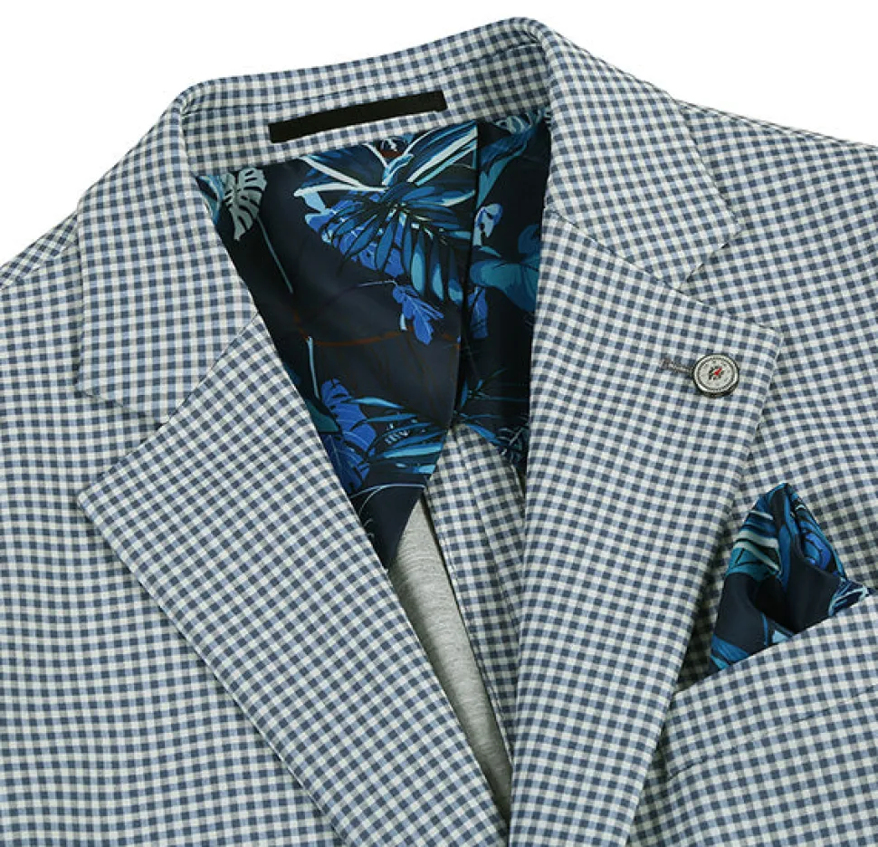 Half Canvas Slim Fit Blazer in Sage Blue Check