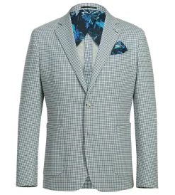 Half Canvas Slim Fit Blazer in Sage Blue Check