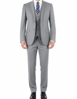 Hudson Collection - Light Gray Regular Fit 3 Piece Notch Lapel Suit