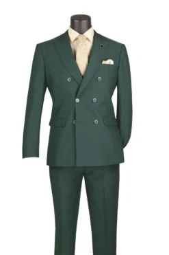 Hunter Green Slim Fit Double Breasted 2 Piece Suit with Adjustable Waistband