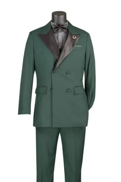 Hunter Green 2 Piece Modern Fit Double Breasted Satin Lapel Tuxedo