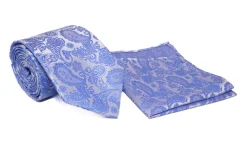 Indigo White Paisley Pattern Men's Tie and Pocket Square Set