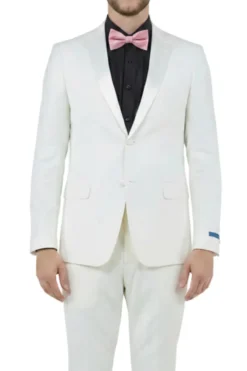 Ivory 2 Piece Hybrid Fit Satin Notch Lapel Tuxedo