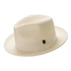 Ivory Braided Wide Brim Pinch Fedora Matching Grosgrain Ribbon