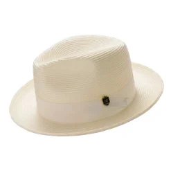 Ivory Braided Wide Brim Pinch Fedora Matching Grosgrain Ribbon