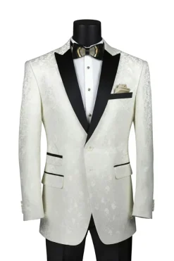 Ivory Regular Fit Floral Pattern Jacket Peak Lapel
